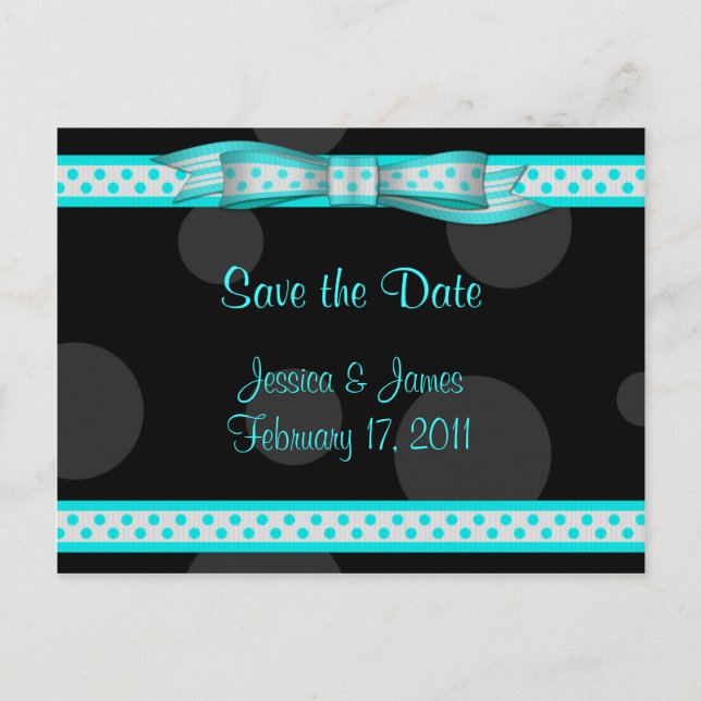 Aqua Schwarz-weiß Polka Dot Save the Date Postkart Ankündigungspostkarte (Vorderseite)