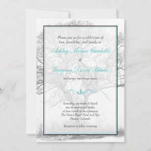 Aqua Schwarz-weiß Winter Tree Einladung Hochzeit