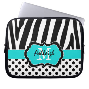 Aqua Schwarz Zebra Streifen Polka Punkte Laptop Hü Laptopschutzhülle