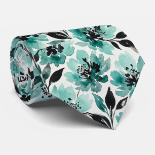 Aqua + Schwarze Faux-Seidentiefe Wasserfarbenes Krawatte