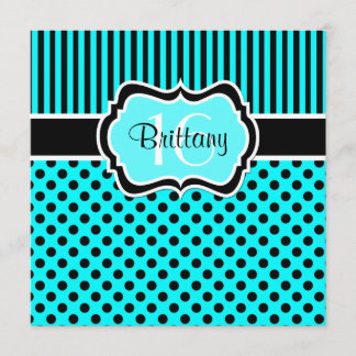 Aqua, schwarzer Tupfen-sechzehnter Geburtstag Einladung