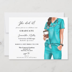 Aqua Scrubs Nurse Foto Sie tat es Abschluss Einladung