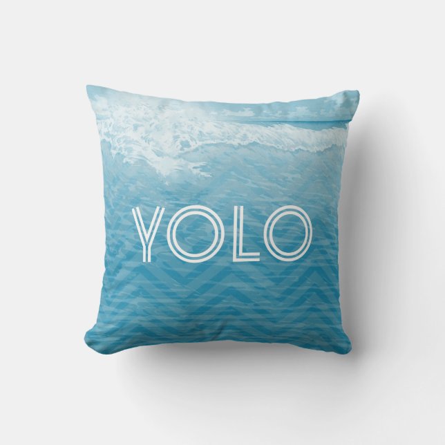 Aqua Sea Blue Beach YOLO Sie leben nur einmal Kissen (Vorderseite)