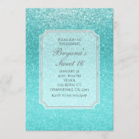 Aqua Sea Blue Glitzer Sparkone Party Einladung