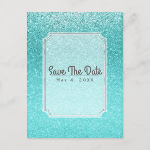 Aqua Sea Blue Glitzer Sparkone Party Save the Date Ankündigungspostkarte
