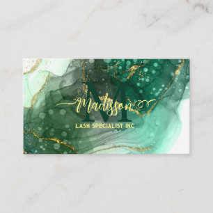 Aqua Sea Green Gold Glitzer Marble Agate Monogram Visitenkarte