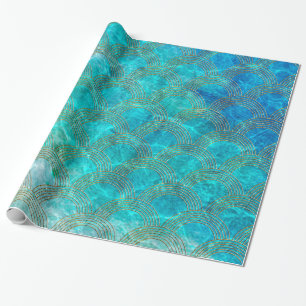 Aqua Sea Mermaidskalen mit goldenem Glitzer Geschenkpapier