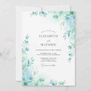 Aqua Seafoam Blatt Hochzeit Einladung