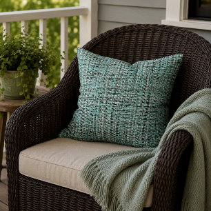Aqua Seafoam Blau Grün Grau Bouclé-Gewebe-Muster Kissen