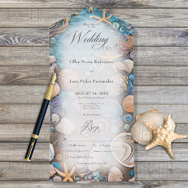 Aqua Seashell Rustic Beach Dinner All In One Einladung