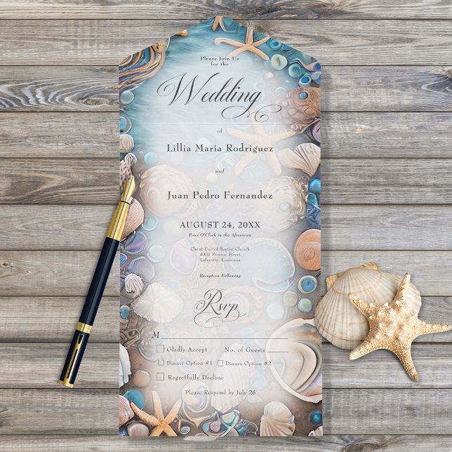 Aqua Seashell Rustic Beach Dinner All In One Einladung (Von Creator hochgeladen)