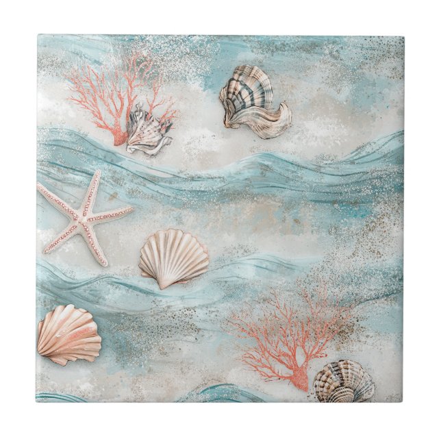 Aqua-Seaside-Korallenstrand-Muster Fliese (Vorderseite)