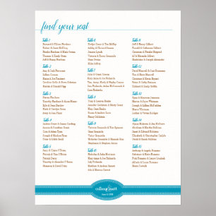 Aqua Seating Chart, Caroline Wedding Collection Poster