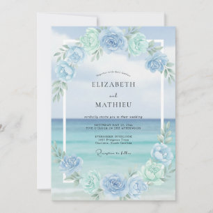 Aqua-Seegras-Kranz-Hochzeit Einladung