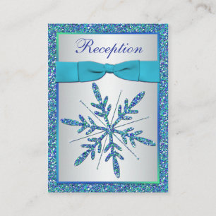 Aqua, Silber, Blue Snowflake Umschließkarte Begleitkarte