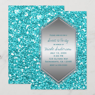 Aqua Silber Glitter Glam Geburtstagsfeier Jedes Er Einladung