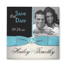 Aqua, Silber und Schwarz-Save the Date-Foto-Magnet