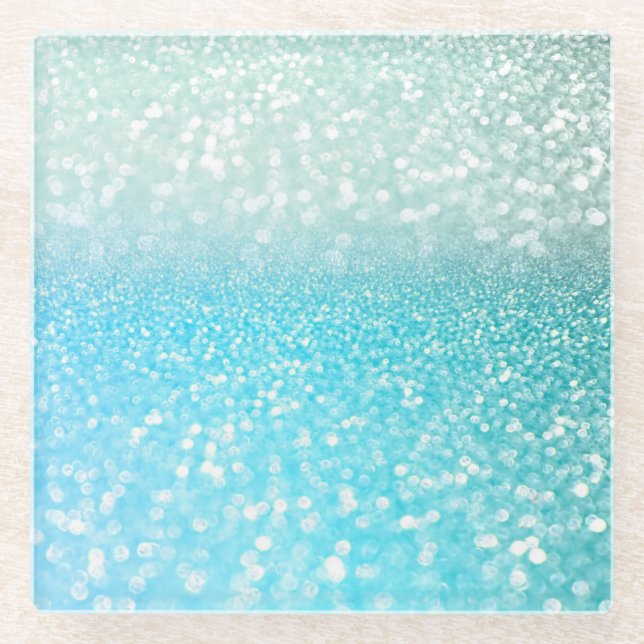 Aqua Silver Beach Blue Summer Glitzer Gradient Glasuntersetzer (Vorderseite)
