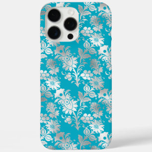 Aqua Silver Floral iPhone 16 Pro Max Hülle