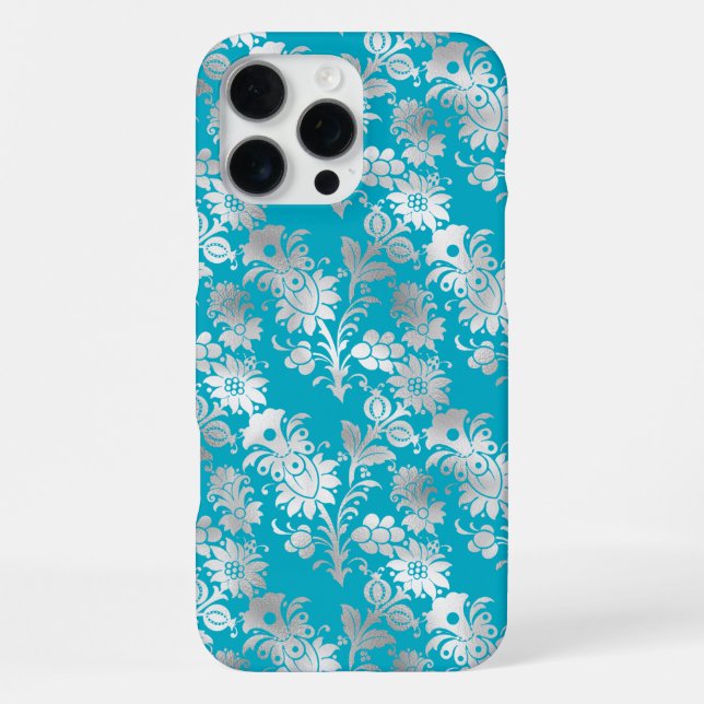 Aqua Silver Floral iPhone Hülle (Rückseite)
