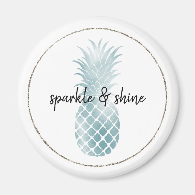Aqua Silver Glam Glitz Pineaple Magnet (Vorne)