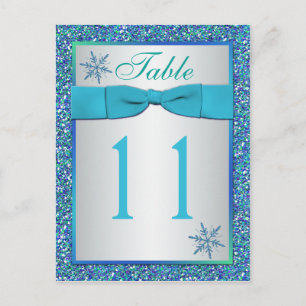 Aqua Silver Green Snowflakes Tischnummer Card