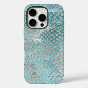 Aqua Silver Snake Print iPhone 16 Pro Hülle