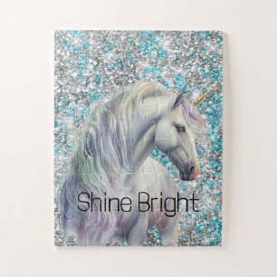 Aqua Silver Unicorn Glitzer Sparkle Puzzle