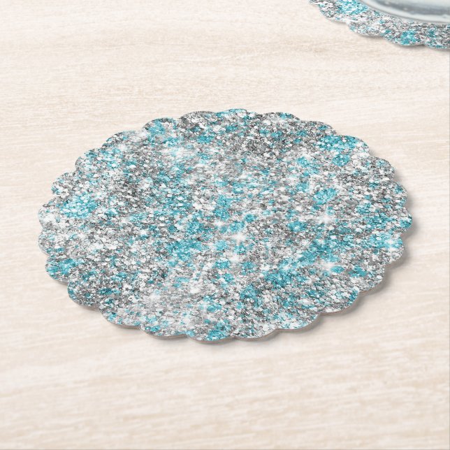 Aqua Silver Unicorn Glitzer Sparkle Untersetzer (angewinkelt)