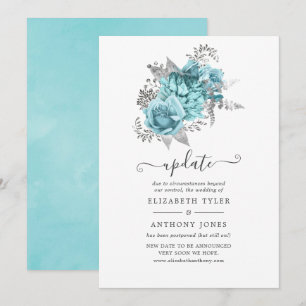 Aqua & Silver Vintage Shabby-Rose Hochzeitsaktuali Einladung
