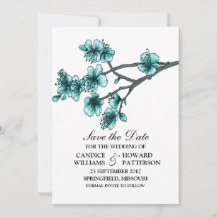 Aqua Simple Cherry Blossoms laden Save the Date ei