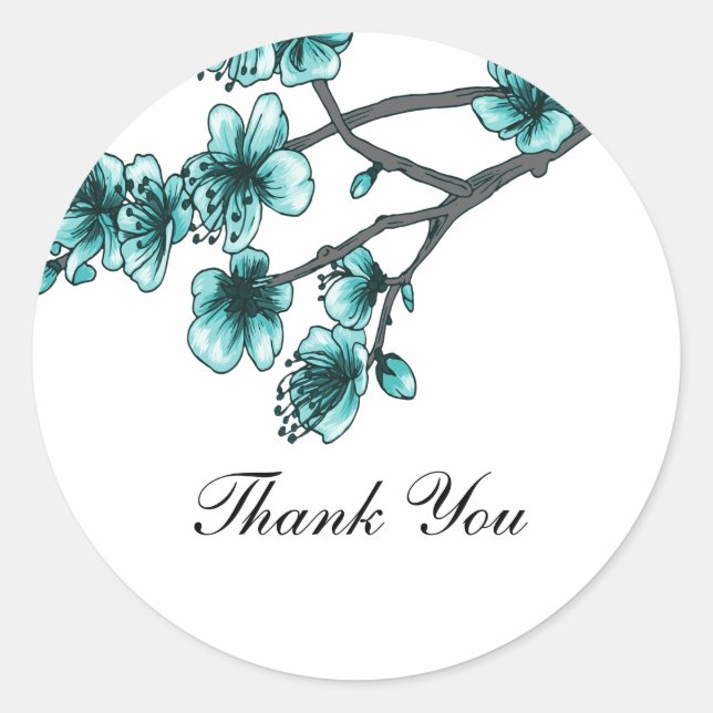 Aqua Simple Cherry Blüten Danke Stickers (Vorderseite)