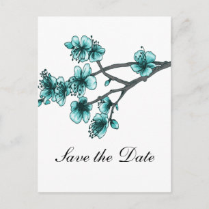 Aqua Simple Cherry Blüten Save the Date Ankündigungspostkarte