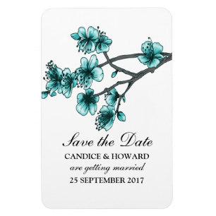 Aqua Simple Cherry Blüten Save the Date Magnet
