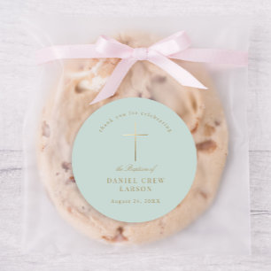 Aqua Simple Elegant Gold Cross Taufen Christening Runder Aufkleber