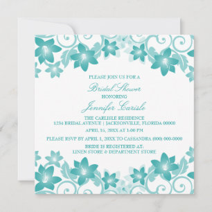 Aqua Simple Floral Brautparty Einladung
