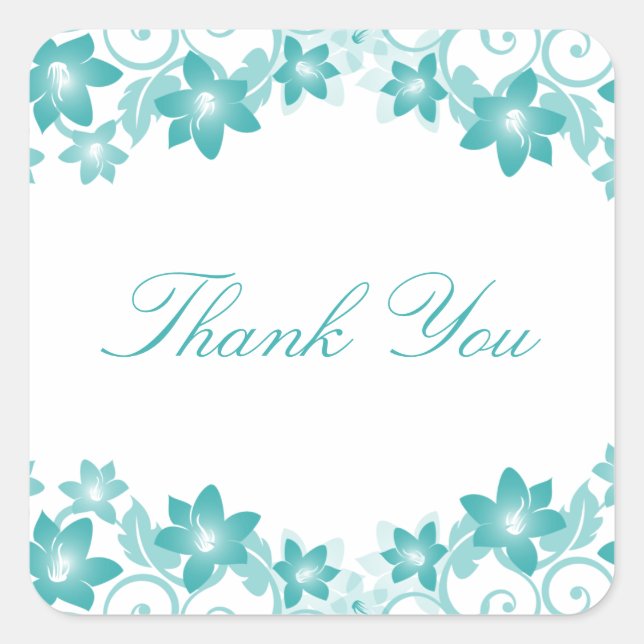 Aqua Simple Floral Danke Stickers (Vorderseite)