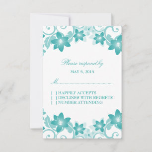 Aqua Simple Floral Response Card RSVP Karte