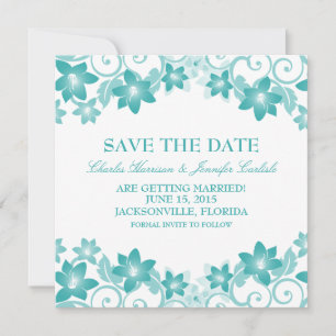Aqua Simple Floral Save the Date Einladung