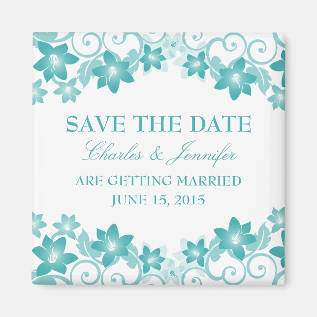 Aqua Simple Floral Save the Date Magnet (Vorne)