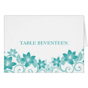 Aqua Simple Floral Tischnummer Card