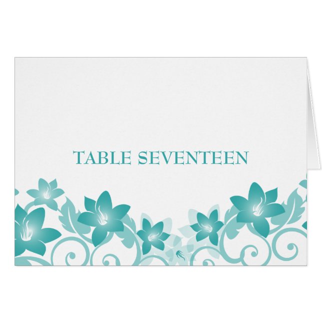 Aqua Simple Floral Tischnummer Card (Vorderseite (Horizontal))