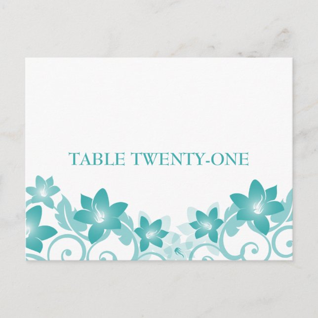Aqua Simple Floral Tischnummer Postkarte (Vorderseite)
