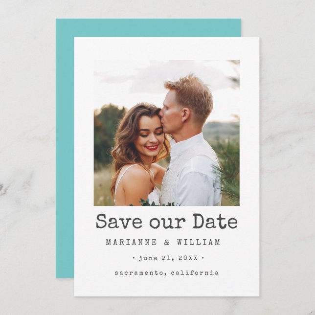 Aqua Simple SQUARE Foto Hochzeit speichern Sie das Save The Date (Vorne/Hinten)