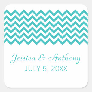 Aqua Simple Zickzack Wedding Stickers