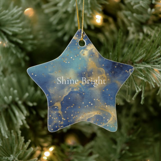 Aqua Sky Blue Gold Glitzy Confetti Sparkone Keramik Ornament (Baum)