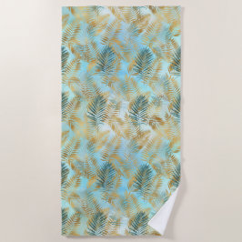 Aqua Sky Green Gold Tropical Blätter Strandtuch