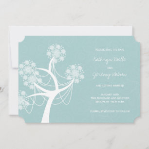 Aqua Snow Blume Tree Winter Wedding Save the Date Einladung