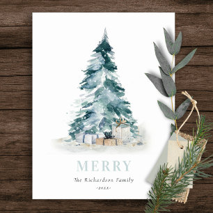 Aqua Snow Watercolor Pine Weihnachtsbaum Geschenke Feiertagspostkarte