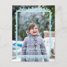 Aqua Snowflake Frame Holiday Foto Feiertagspostkarte